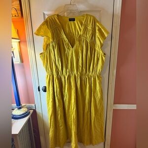 (SALE) Lane Bryant gold, lined Midi Dress, flutter sleeves and pockets